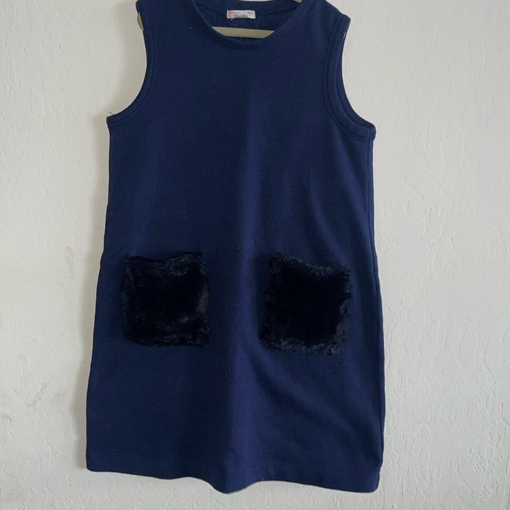Cotton short sleeve dress with faux fur pocket detail